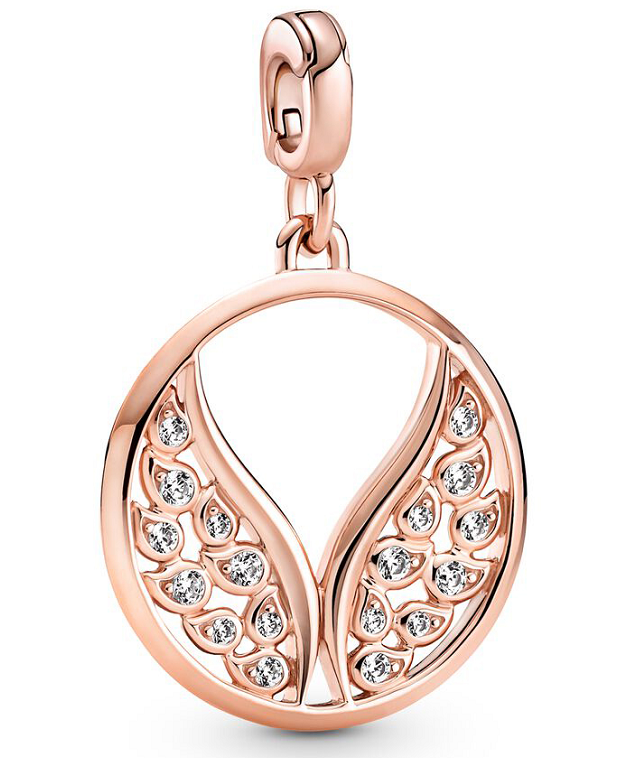 Charm colgante medallón alas caladas oro rosa Pandora