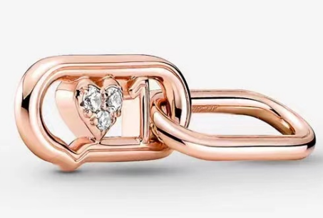 [ME-25] Charm Pandora ME eslabón doble corazón circonias oro rosa