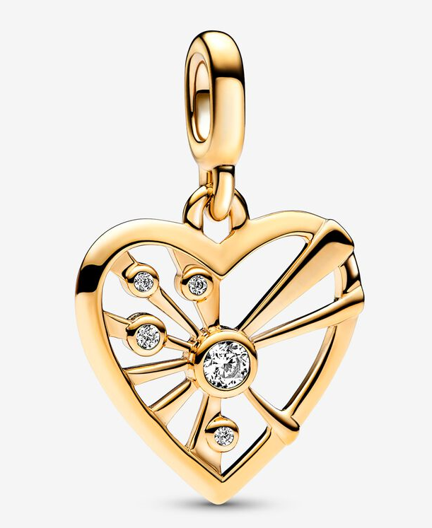Charm colgante corazón rayos baño dorado con circonias