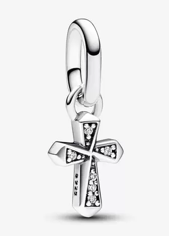 Charm colgante cruz facetada plata con circonias