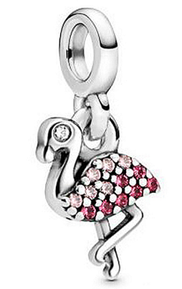 Charm colgante flamenco plata con pavé de circonias rosa