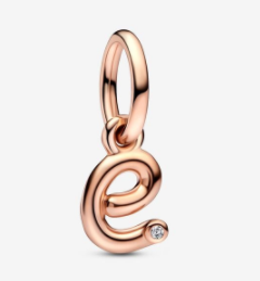 Charm colgante letra e circonia baño oro rosa Pandora