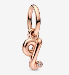 Charm colgante inicial cursiva cola larga circonia baño oro rosa Pandora