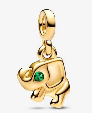 Charm colgante cerdito dorado con ojo verde Pandora