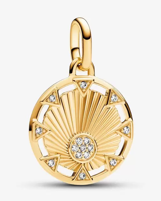 Charm colgante medallón sol dorado con circonias en punta Pandora