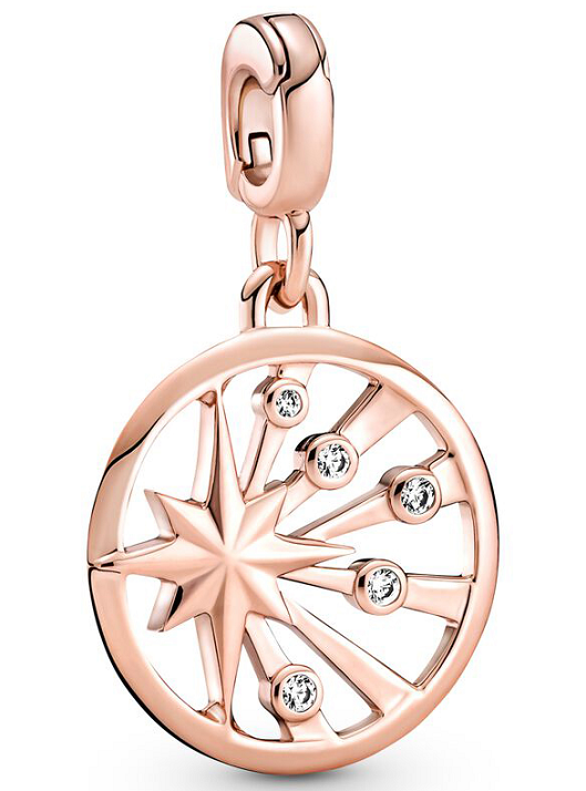 Charm colgante medallón estrella y estela oro rosa Pandora