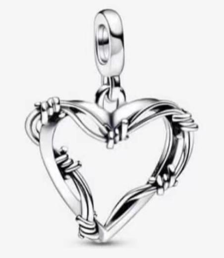 [ME-210] Charm colgante corazón calado enrollado plata Pandora