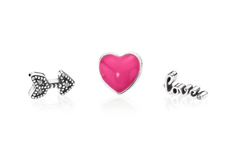 [792045CZ] Charm trío Pandora moño, corazón rosa y love cursiva